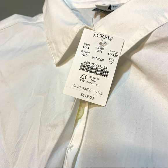 J. Crew Collared Puff Sleeve Shirt Dress White Cotton US 12 NWT - Picture 7 of 14